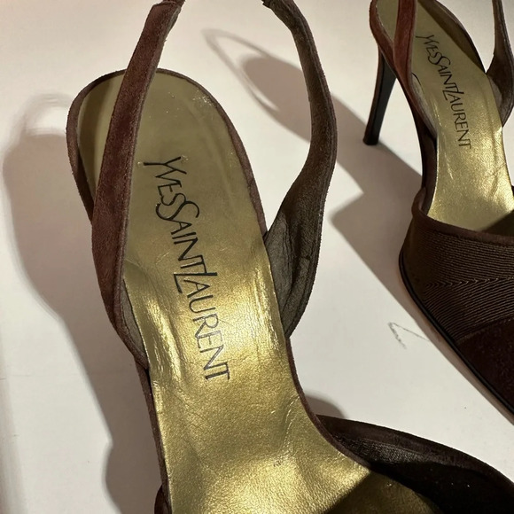 Yves Saint Laurent Brown Slingback Pumps Sz 9M - Picture 4 of 16